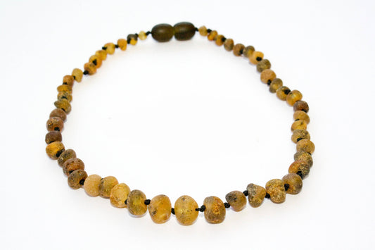 Baltic Amber Necklace - Raw Olive Circle 13"