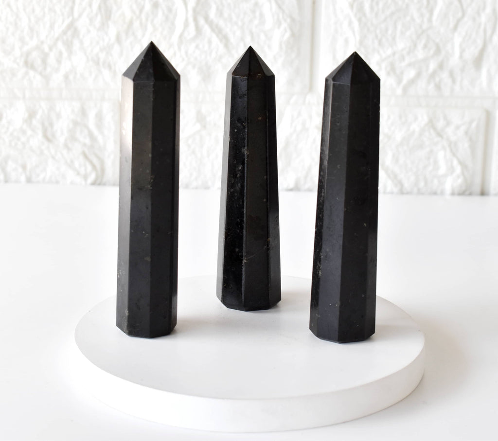 Black Tourmaline Crystal Tower | Healing Obelisk Point | Natural Gemstone Tower