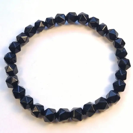 Black Tourmaline Icosahedron Beaded Bracelet Wrist Mala 7mm