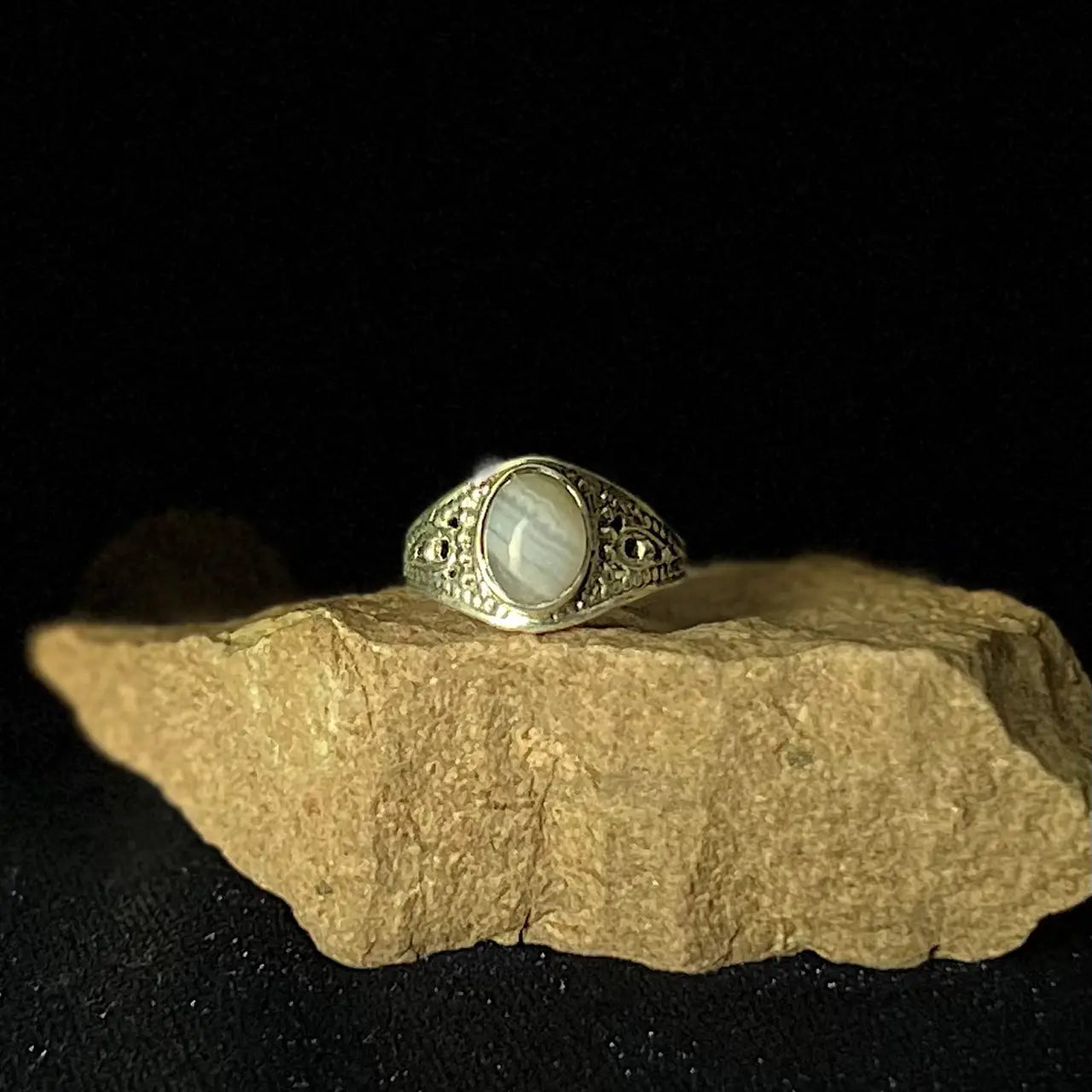 Blue Lace Agate Class Ring | Size 9 | Throat Chakra Crystal Jewelry