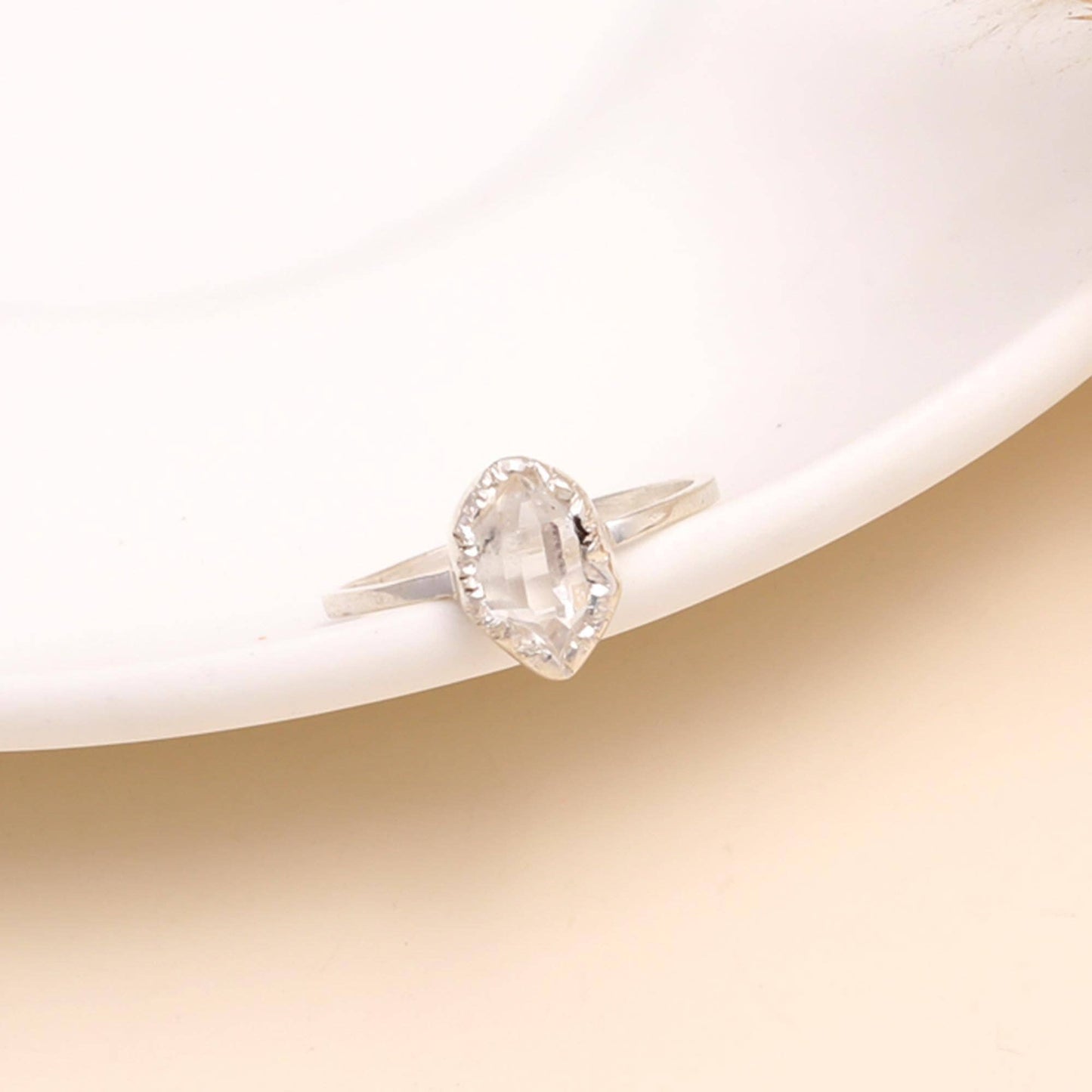 925 Sterling Silver Raw Herkimer Diamond Ring Size 8