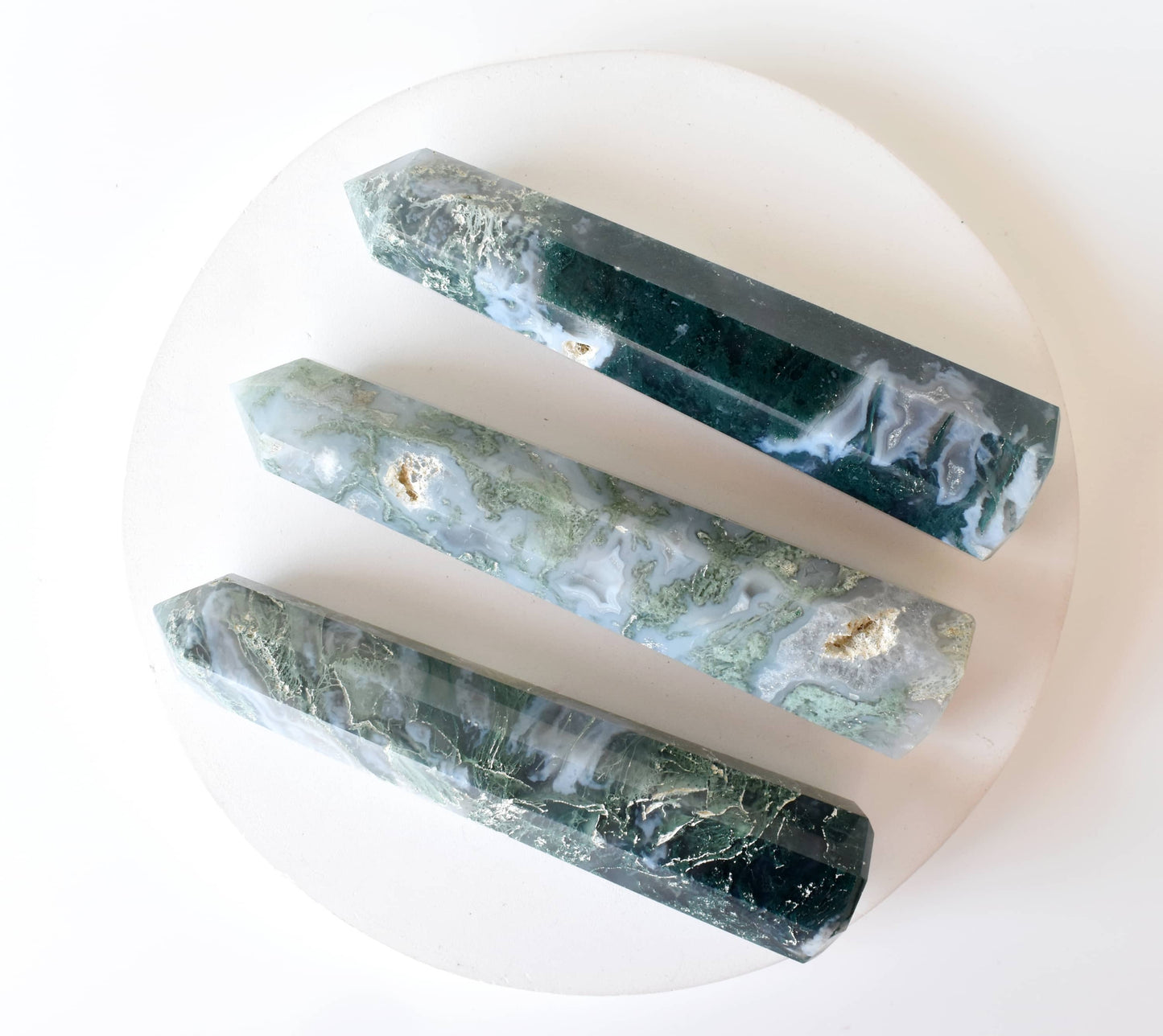 Moss Agate Crystal Tower | Healing Obelisk Point | Natural Gemstone Tower