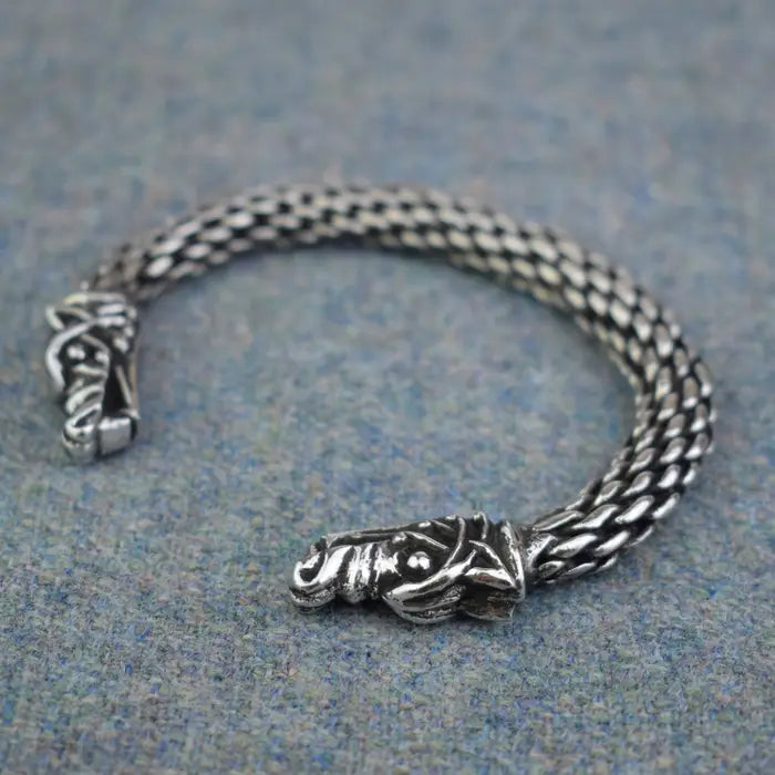 Chunky Pewter Wolf Head Viking Bracelet