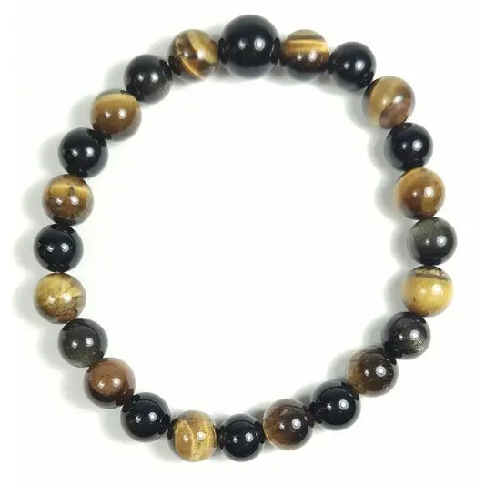 Tiger's Eye and Gold Sheen Obsidian Beaded Bracelet