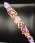 FLUORITE, ROSE QUARTZ, AMETHYST OAK MAGIC WAND - PURPLE SHAFT-