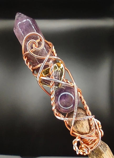 AMETHYST CRYSTAL WIZARD OAK MAGIC WAND -BROWN SHAFT