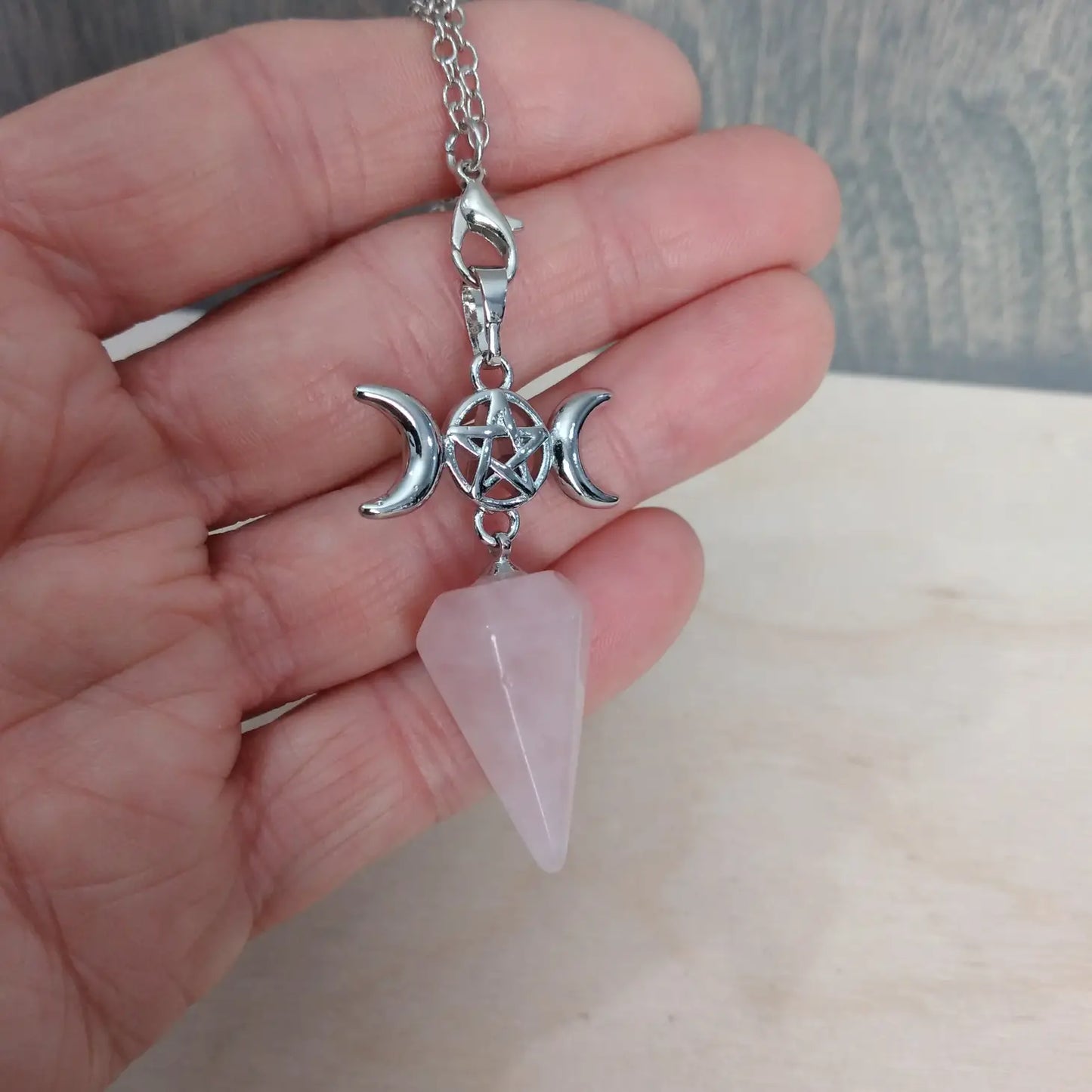 Triple Moon Gemstone Pendulums Rose Quartz