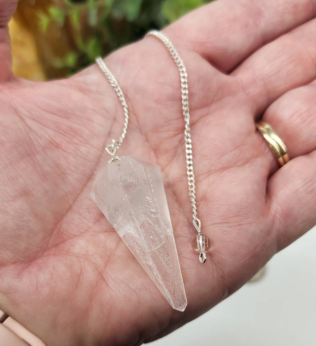 Clear Quartz Crystal Pendulum | Silver-Plated Chain | Divination & Energy Work