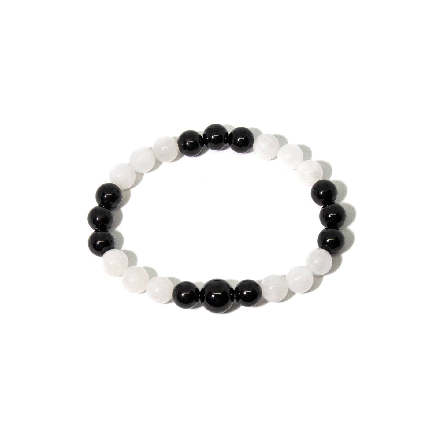 Black Obsidian & Moonstone Beaded Bracelet - 8mm