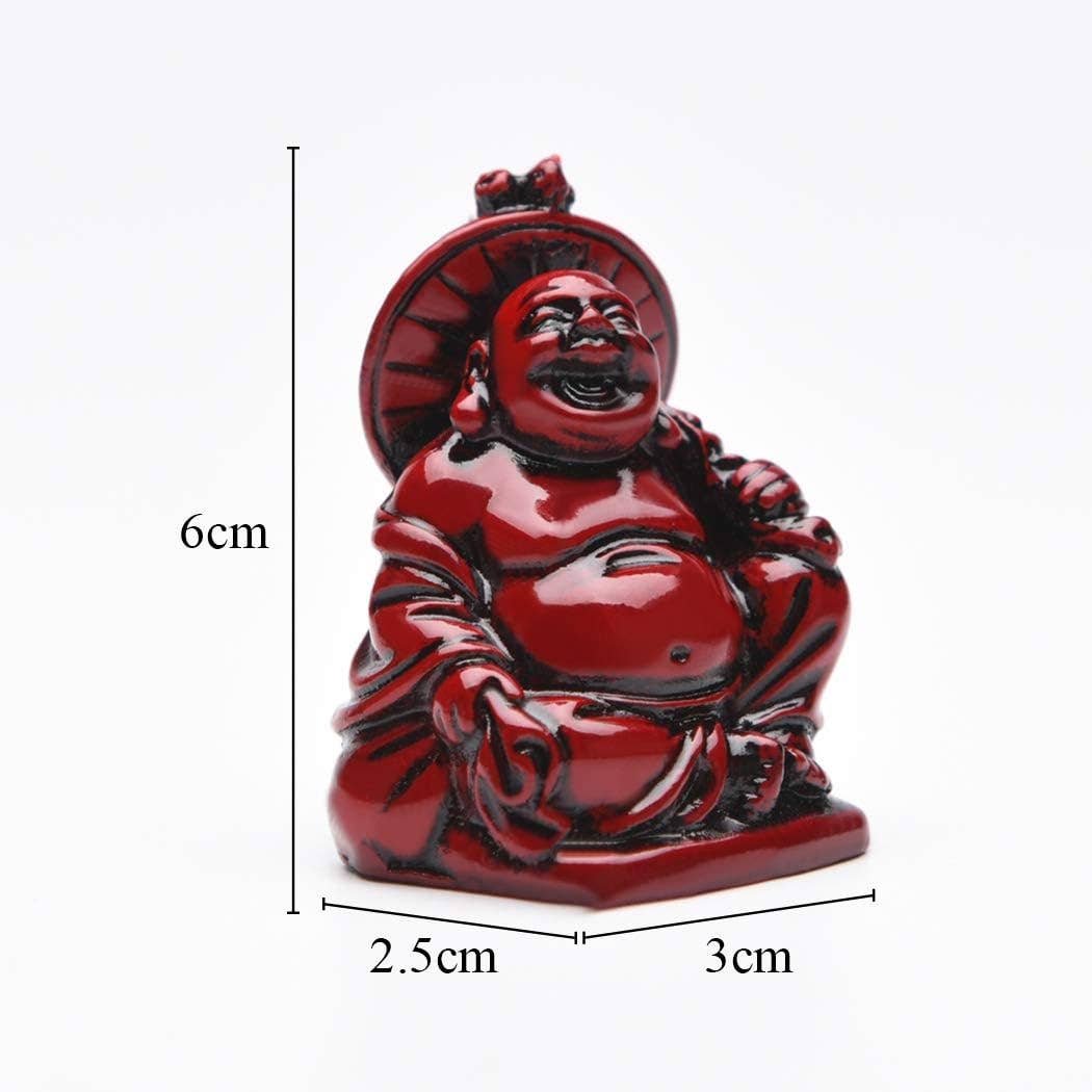 Red Resin Laughing Buddha Figurine | Good Luck & Prosperity Statue | Pose Chosen for You