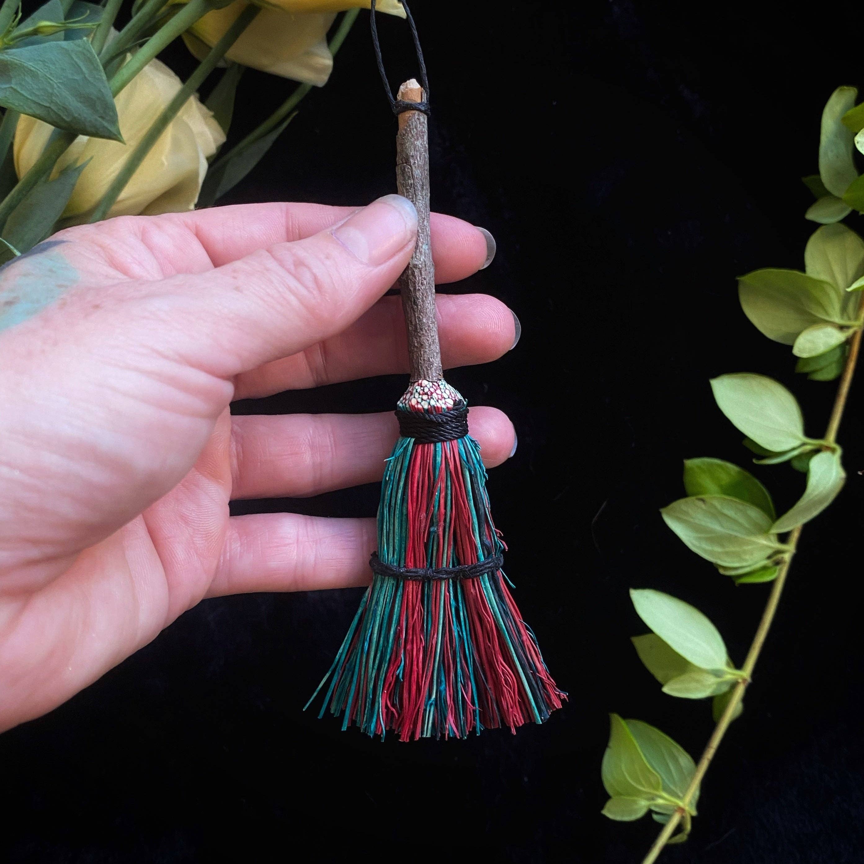 Miniature Besom & Hand Broom | 3–5" Tampico | Altar Tool or Ornament