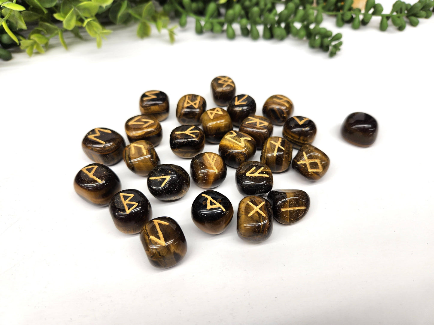 Yellow Tiger Eye Gemstone Rune Sets with Velvet Pouch