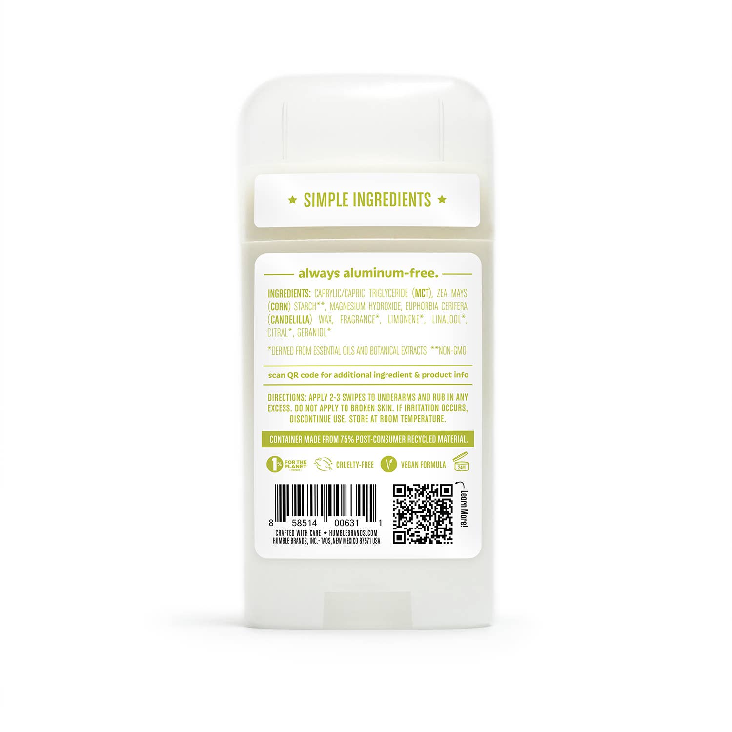 Humble Brands Bergamot & Ginger Vegan Deodorant | Sensitive Formula
