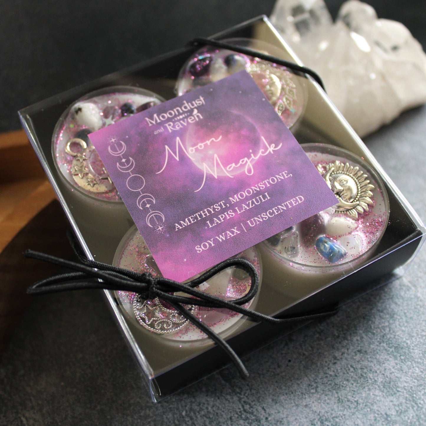 Moon Magick Tealight Crystal Candles – Set of 4 Ritual Candles