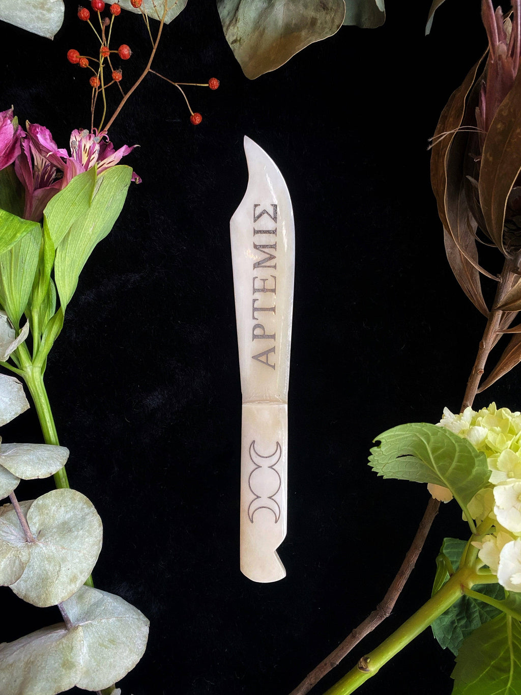 Hand-Etched Horn & Bone Athame | Ritual Knife | Custom Designs Available