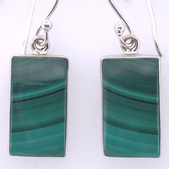 Malachite Marvel Rectangle Earrings | Sterling Silver