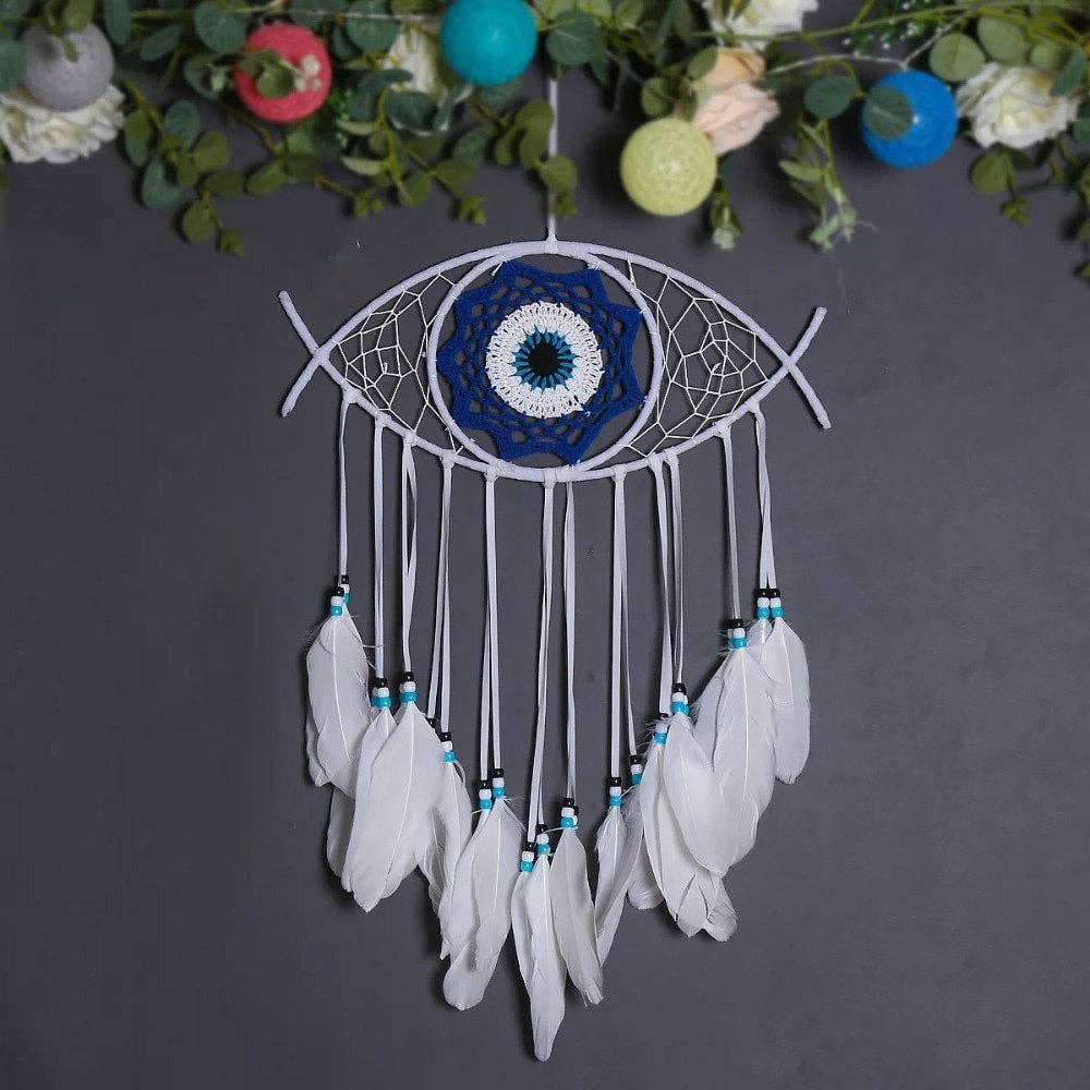 Large Wall Hanging Evil Eye Nazar Boncuk Mal De Ojo Dream Catcher with Feathers,