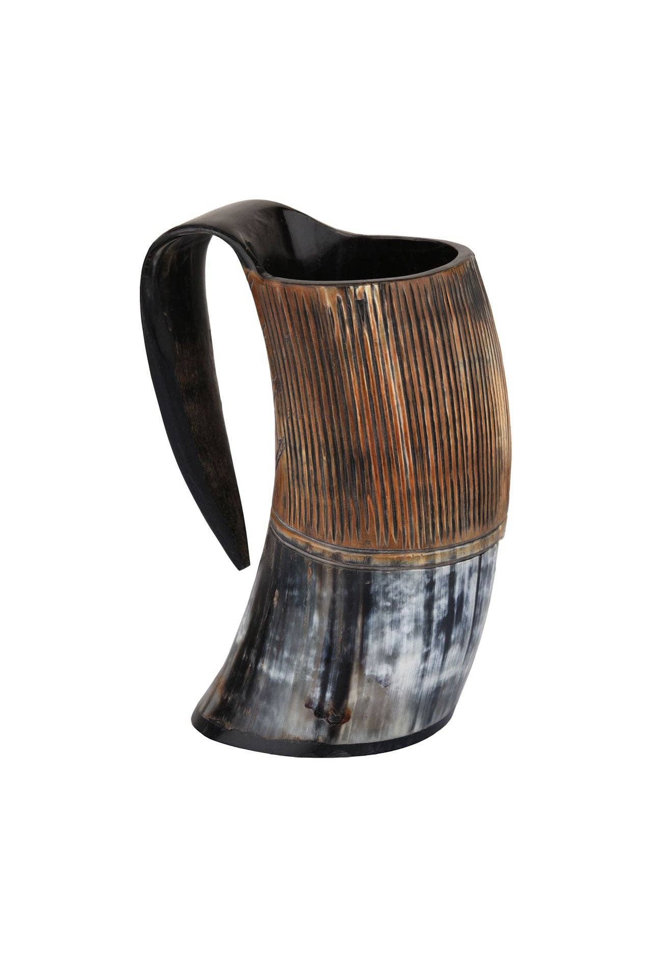 Striped Horn Viking Drinking Mugs Cups Ox Horn Beaker, 6"