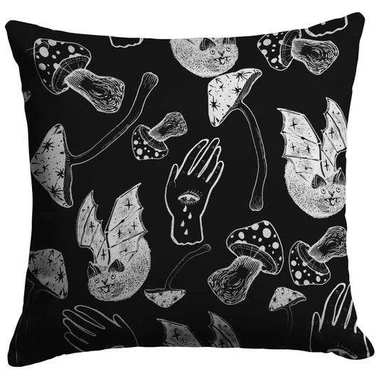 Spooky Spells,Bats and Mushrooms Throw Pillow 18x18 Zip Cover ONly