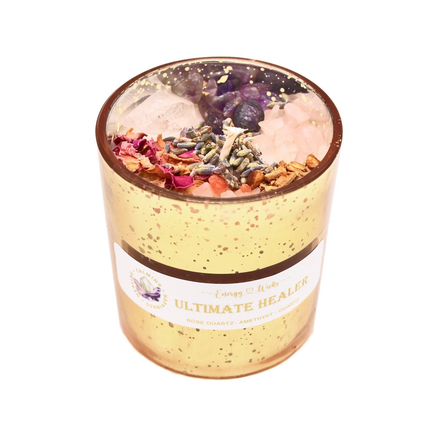 Ultimate Healer Crystal Candle 6oz - Rose Quartz, Amethyst & Palo Santo Soy Candle
