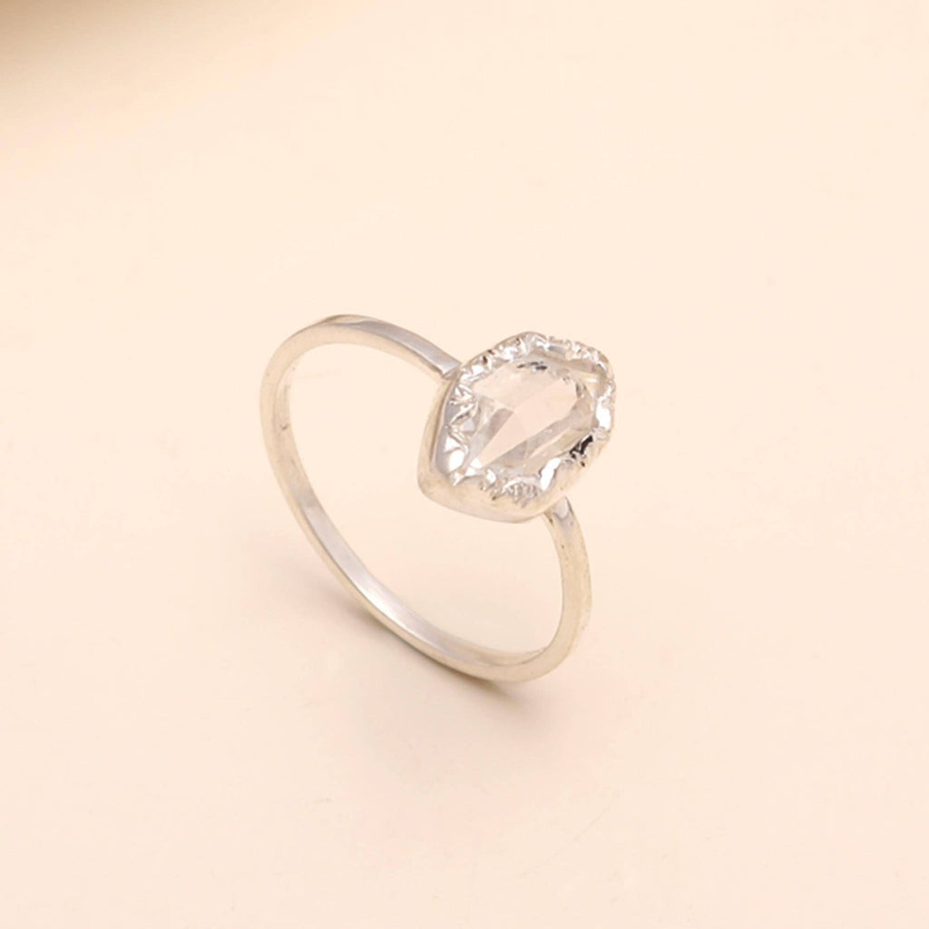 925 Sterling Silver Raw Herkimer Diamond Ring Size 8