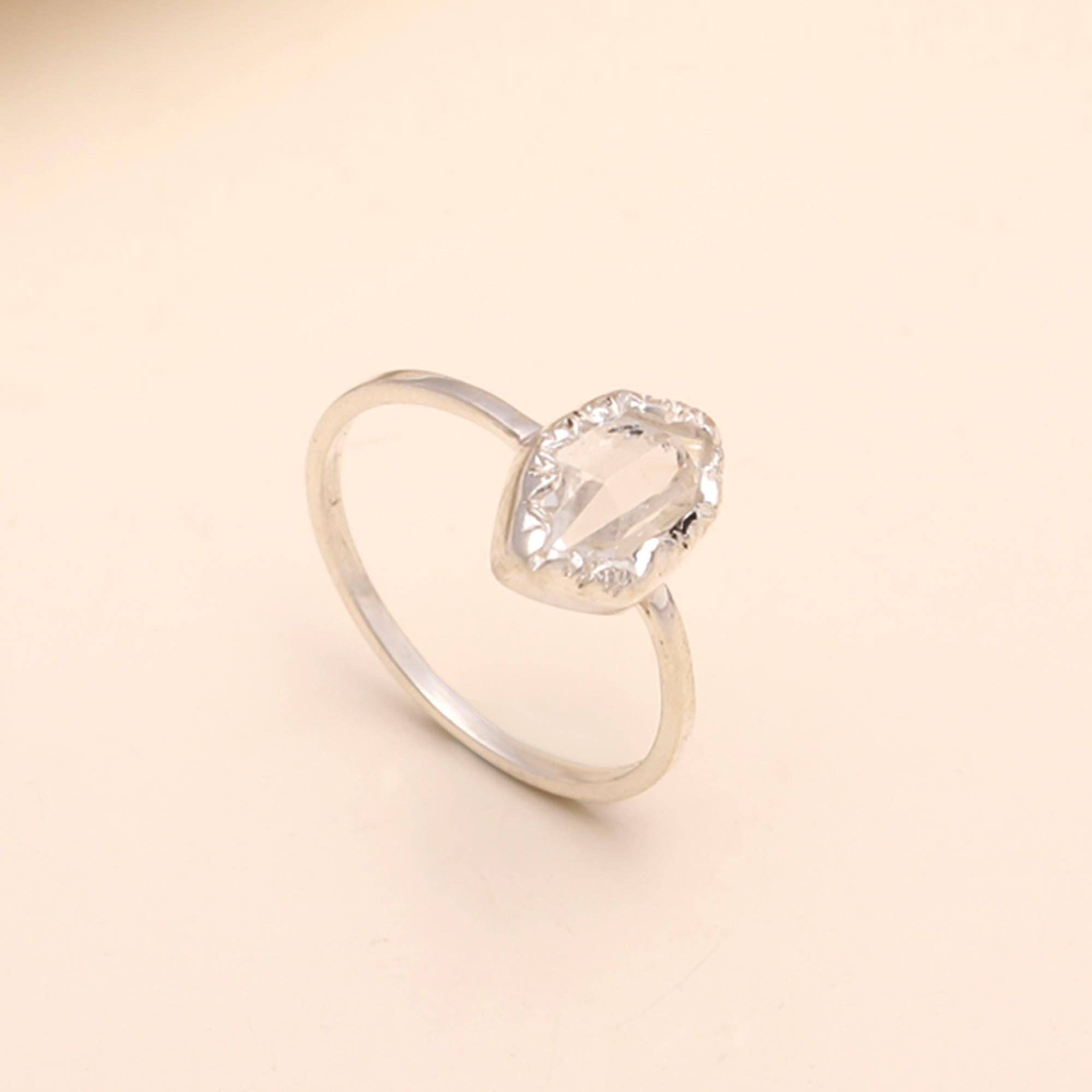 925 Sterling Silver Raw Herkimer Diamond Ring Size 8
