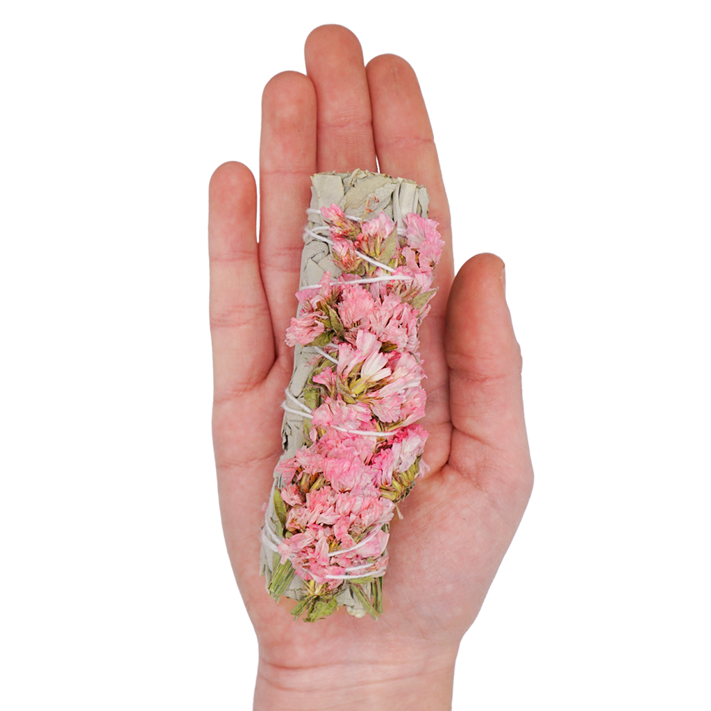 Pink Sinuata Flower & White Sage Smudge Bundle – 4" | Moon Energy, Compassion & Cleansing