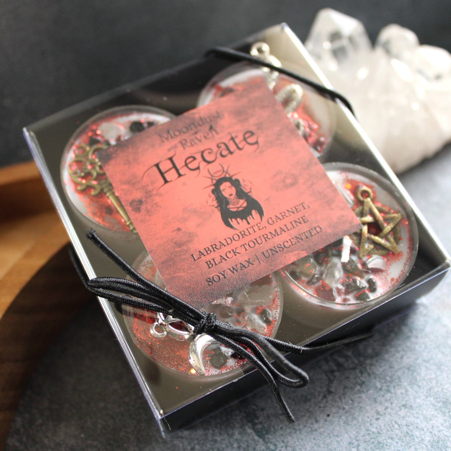 Hecate Tealight Crystal Candles, Ritual Candles