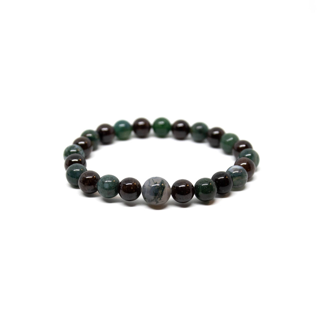 Garnet & Moss Agate Wrist Mala Bracelet | 8mm | Vitality, Abundance & New Beginnings