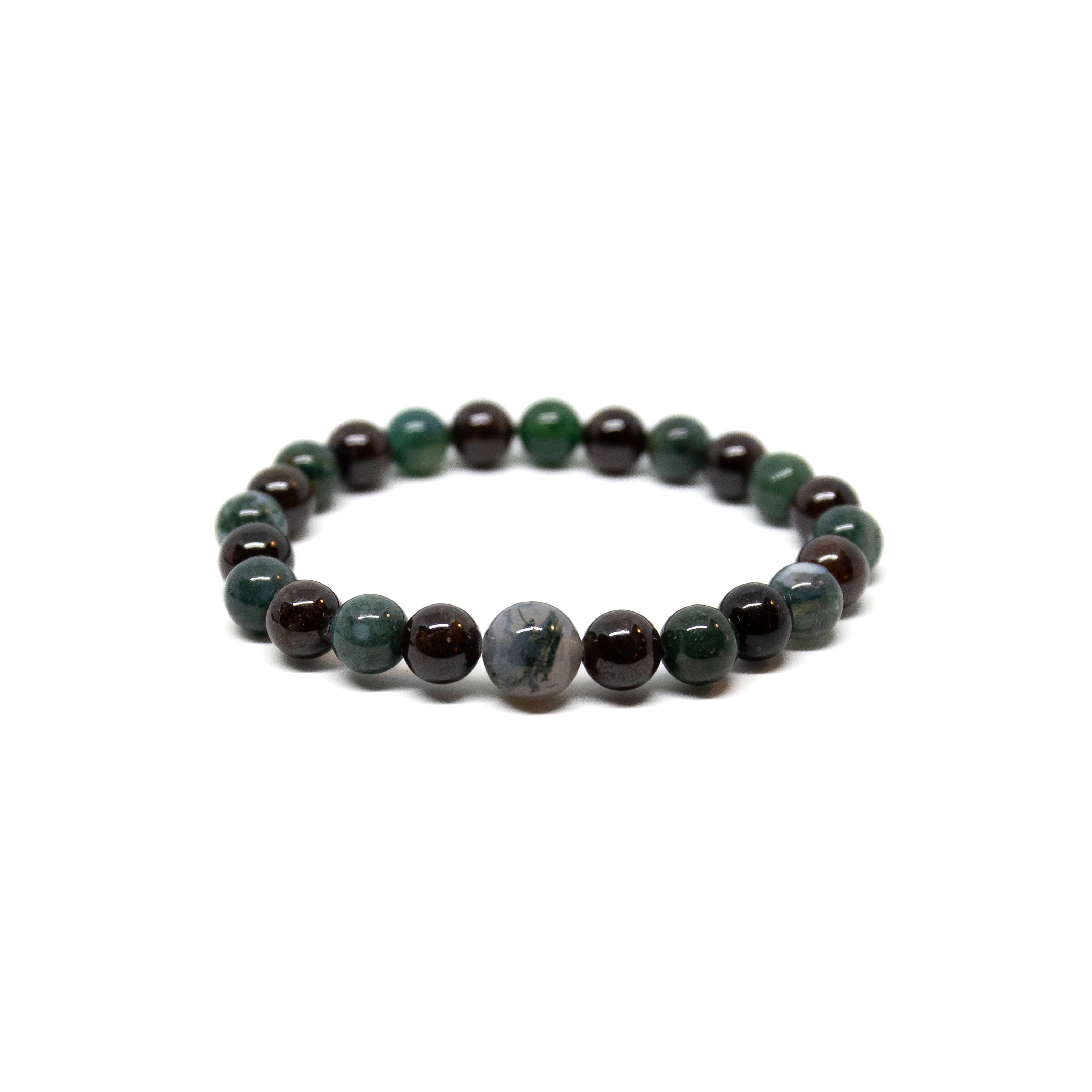 Garnet & Moss Agate Wrist Mala Bracelet | 8mm | Vitality, Abundance & New Beginnings