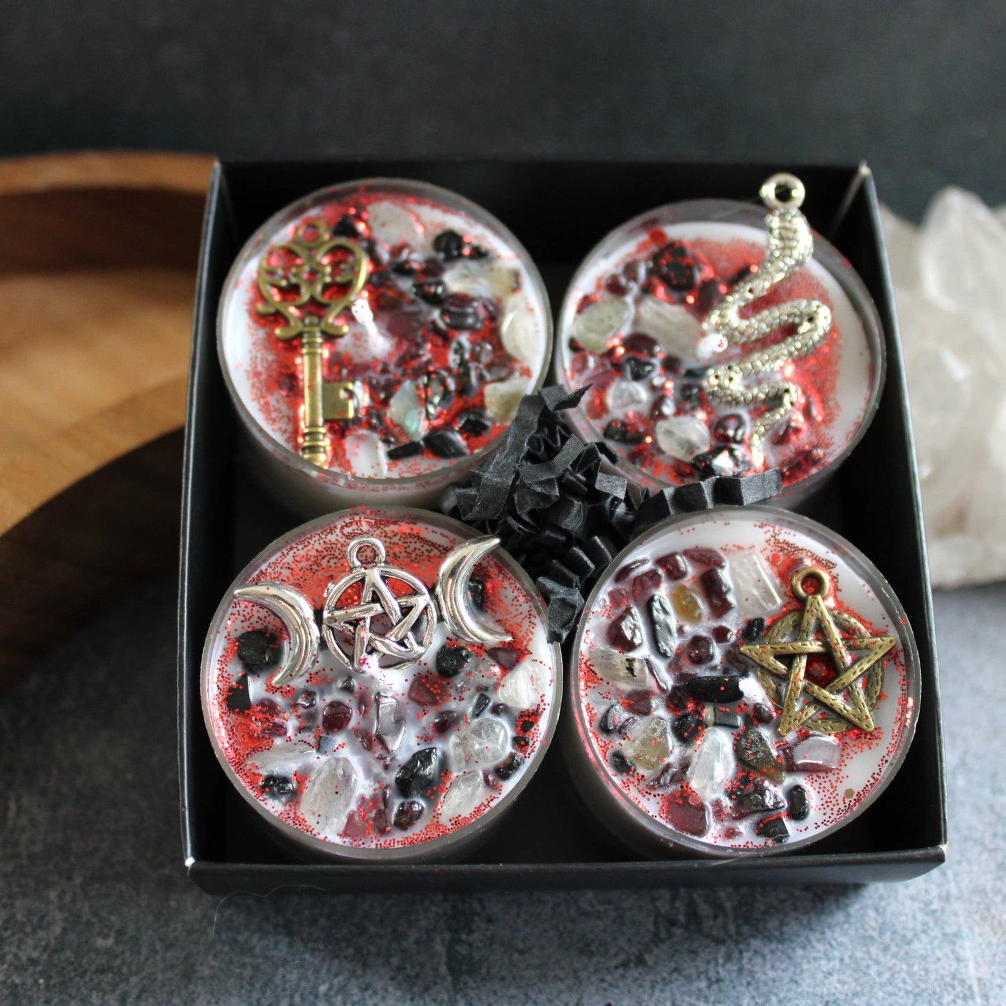 Hecate Tealight Crystal Candles, Ritual Candles