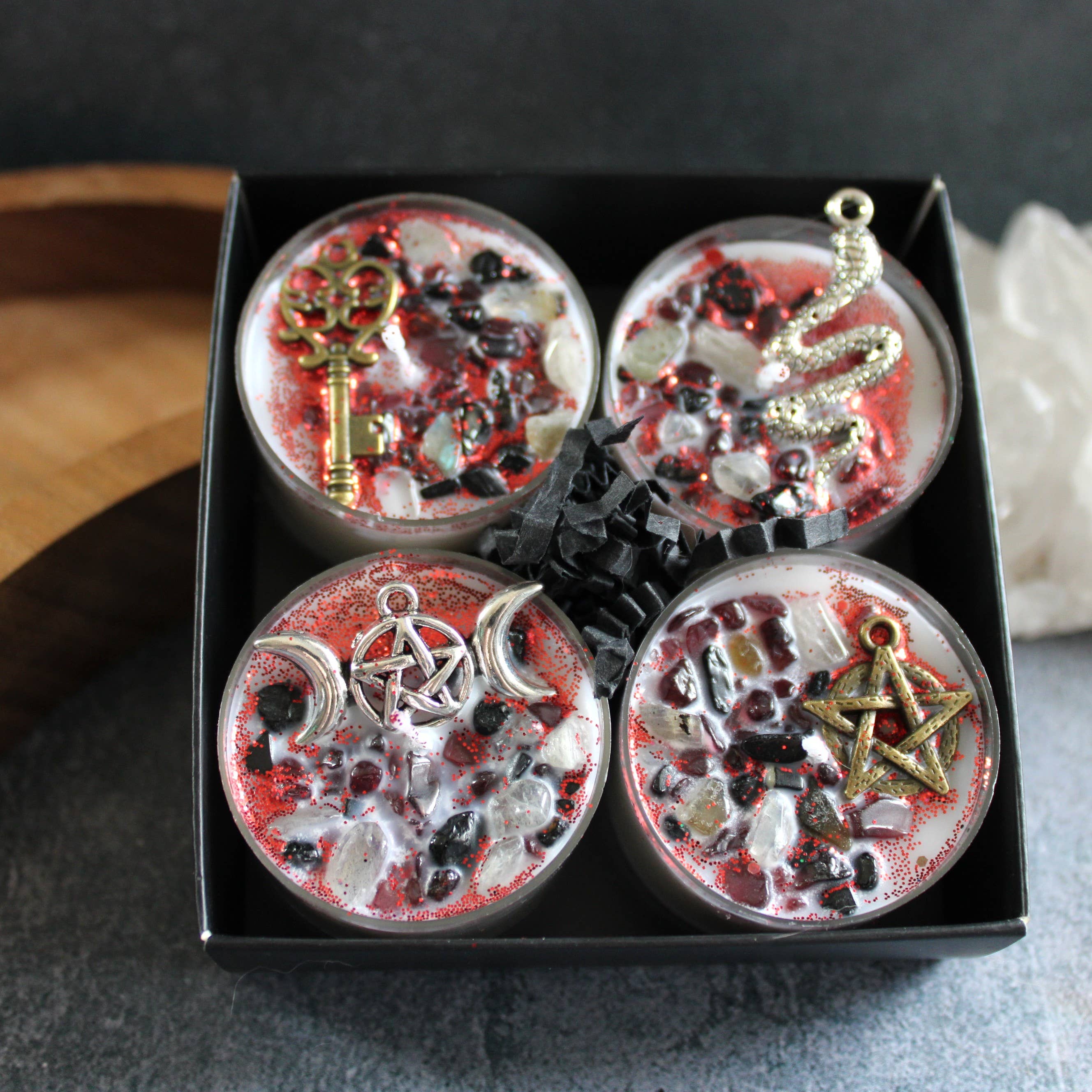 Hecate Tealight Crystal Candles, Ritual Candles
