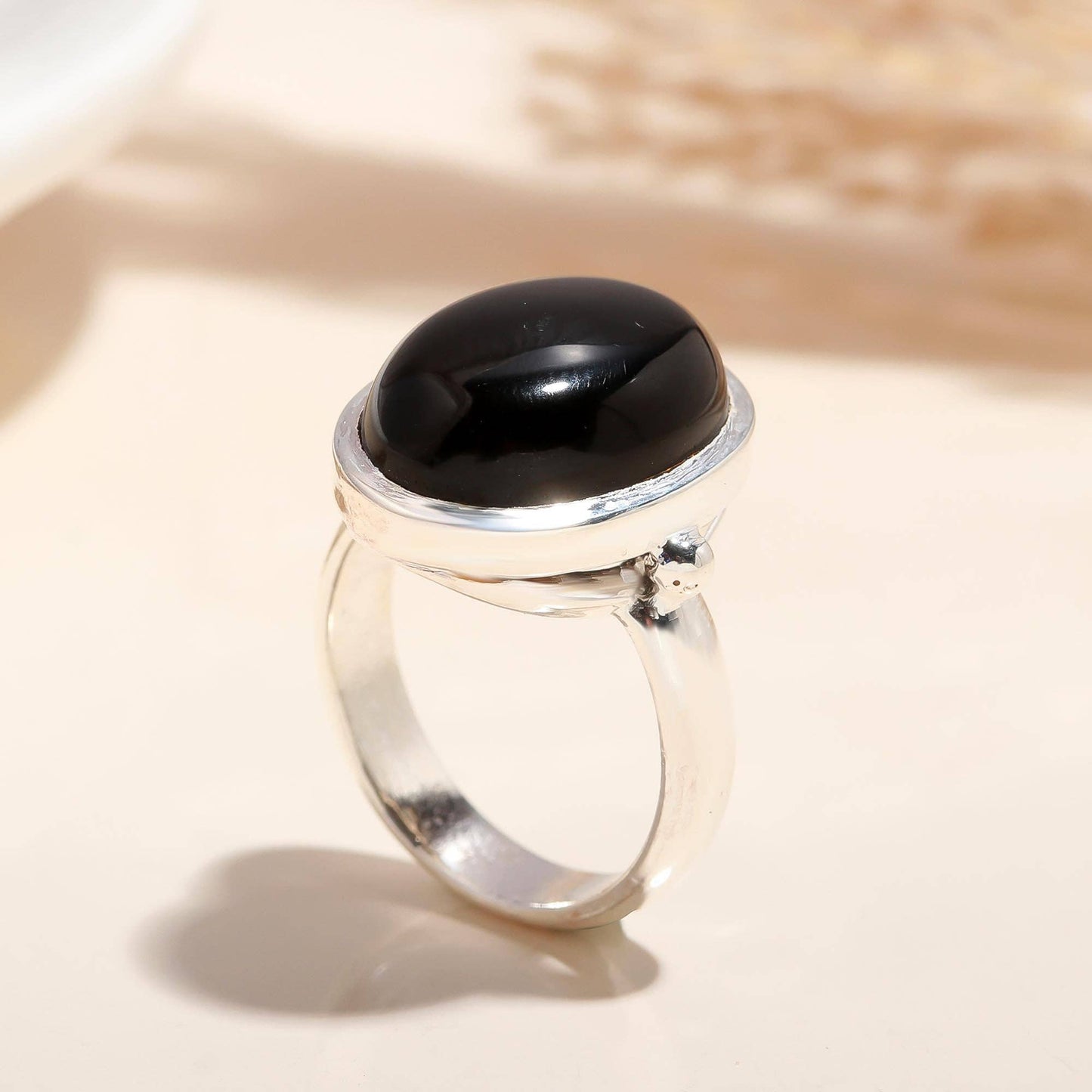 925 Silver Oval Black Onyx Ring Size 9