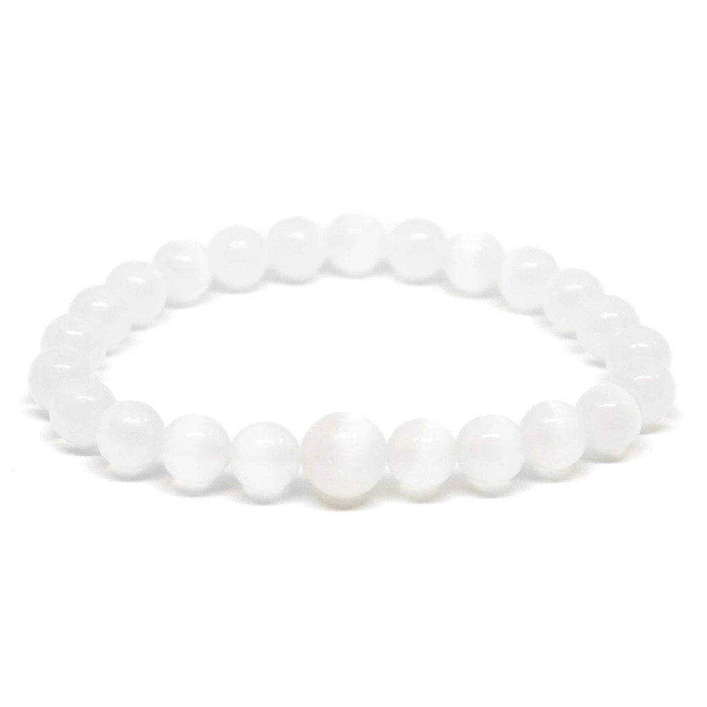 Selenite Stretchy Beaded Bracelet – Wrist Mala Prayer Beads, 8mm