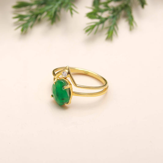 925 Sterling Silver Zambia Emerald Stackable Ring Size 9