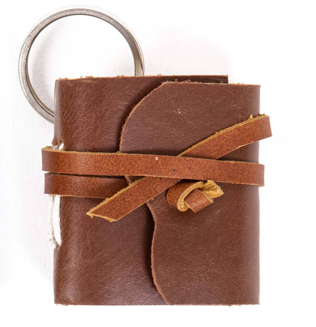 Miniature Leather Journal Keychain - Handmade Pocket Diary