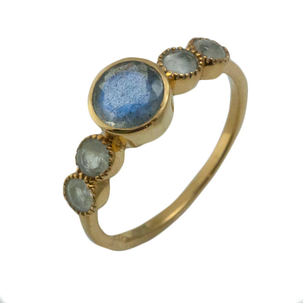 Poetry Labradorite & Rainbow Moonstone Vermeil Ring Size 7