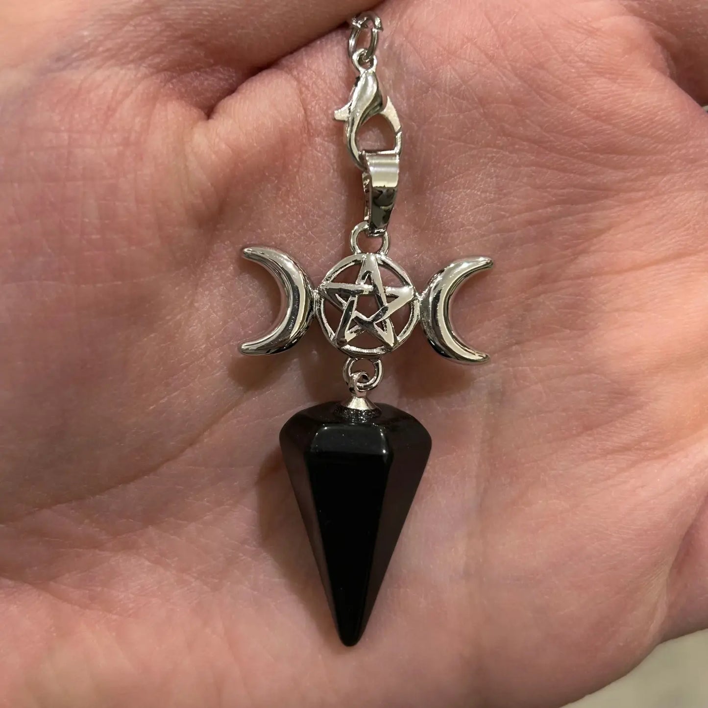 Triple Moon Gemstone Pendulum Obsidian