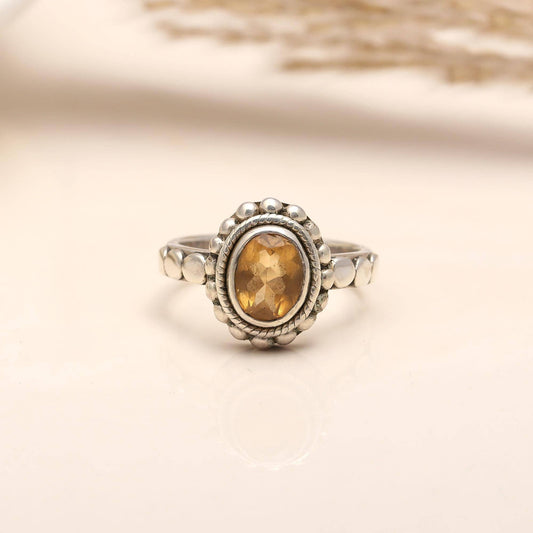 925 Silver Citrine Boho Ring Size 10