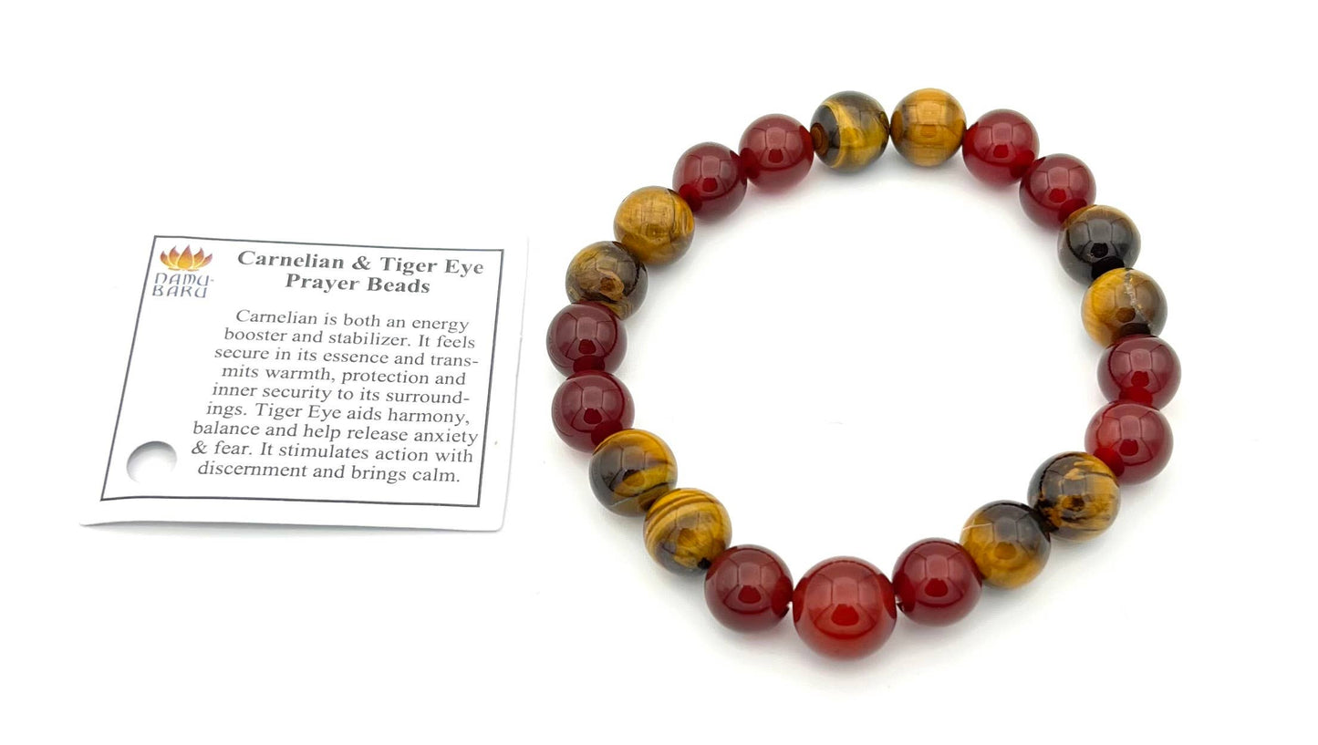 Large Size Carnelian & Tiger Eye Bracelet Wrist Mala 10mm
