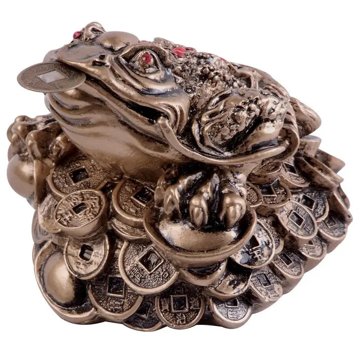 Money Frog Statue – Gold Resin Chan Chu for Wealth & Prosperity
