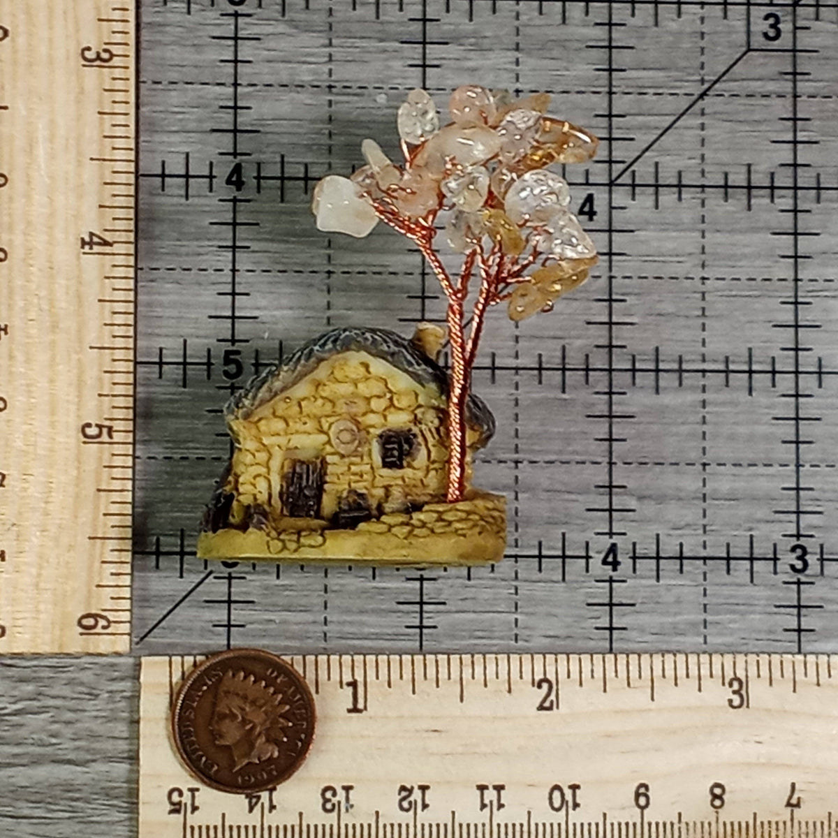 Fairy House Gemstone Tree | Crystal Chip Wire Tree Cottage Figurine