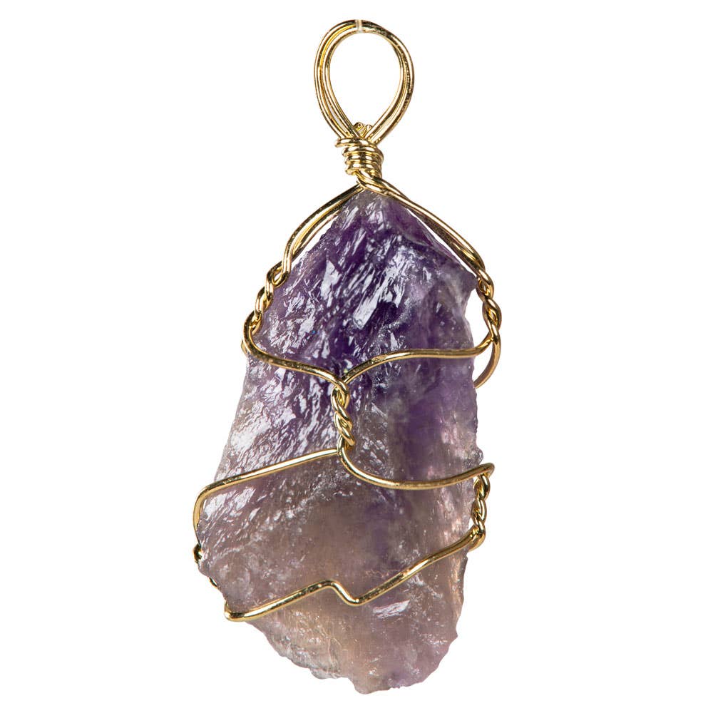 Wire Wrap Rough Stone & Gold Pendant – Amethyst, Obsidian, Lapis, Ruby Zoisite, Sunstone & Tiger Eye