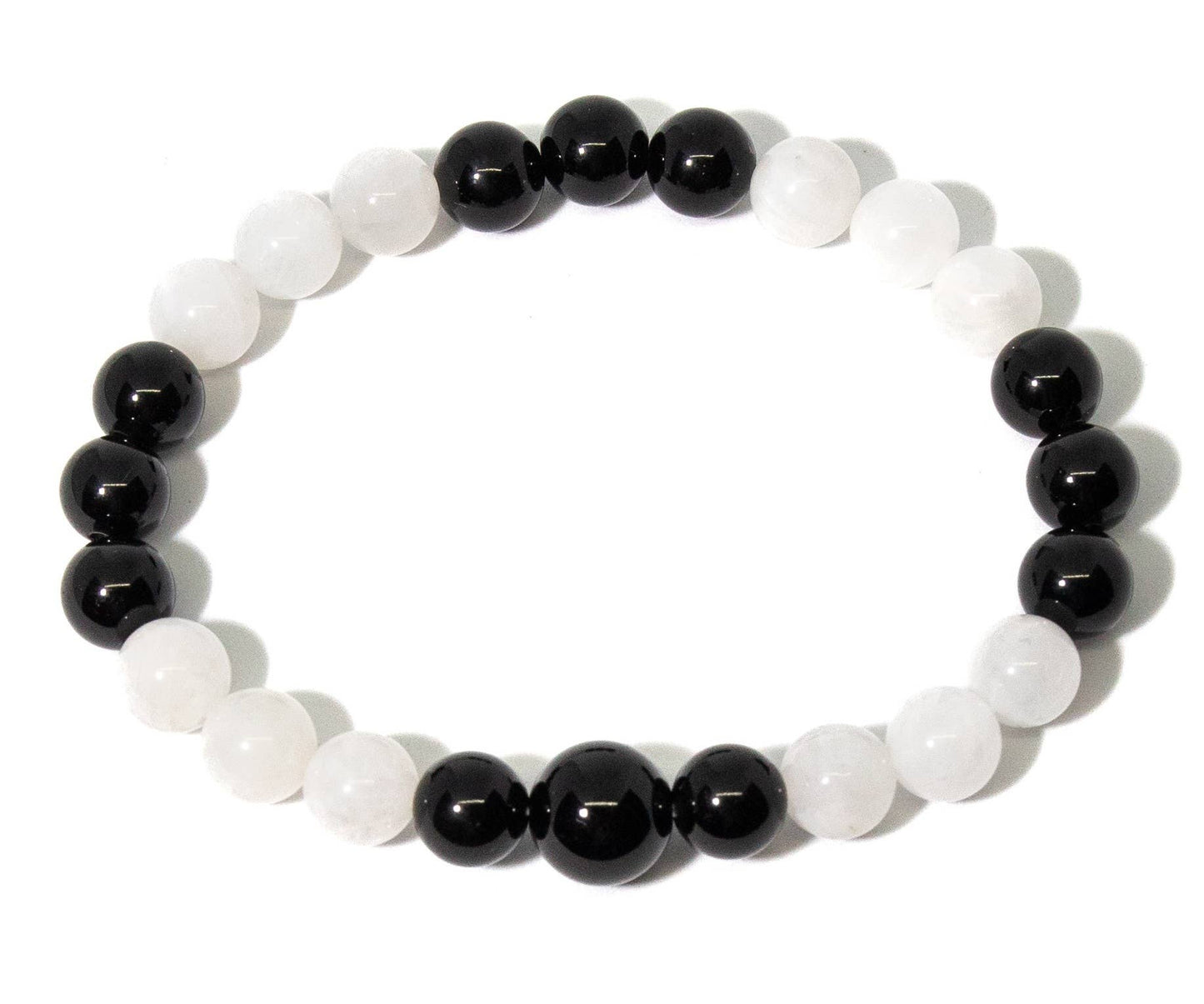 Black Obsidian & Moonstone Beaded Bracelet - 8mm