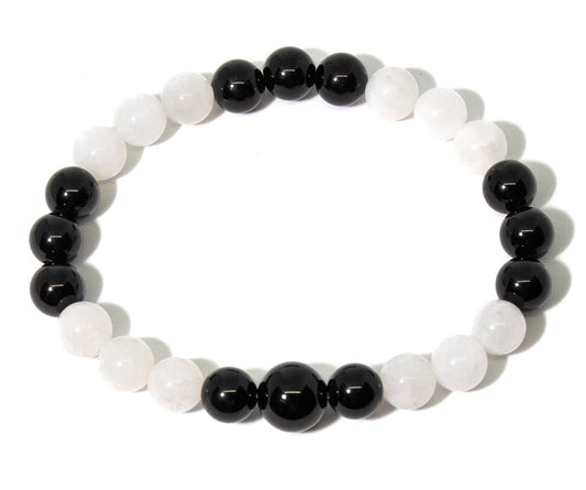 Black Obsidian & Moonstone Beaded Bracelet - 8mm
