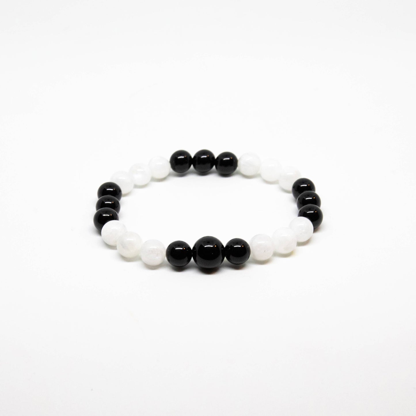 Black Obsidian & Moonstone Beaded Bracelet - 8mm