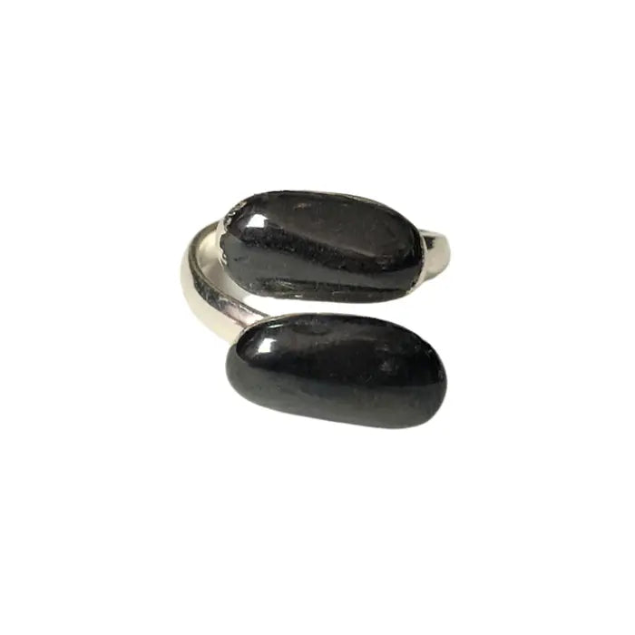 Hematite Double Tumble Wrap Ring | Silver Plated | Adjustable