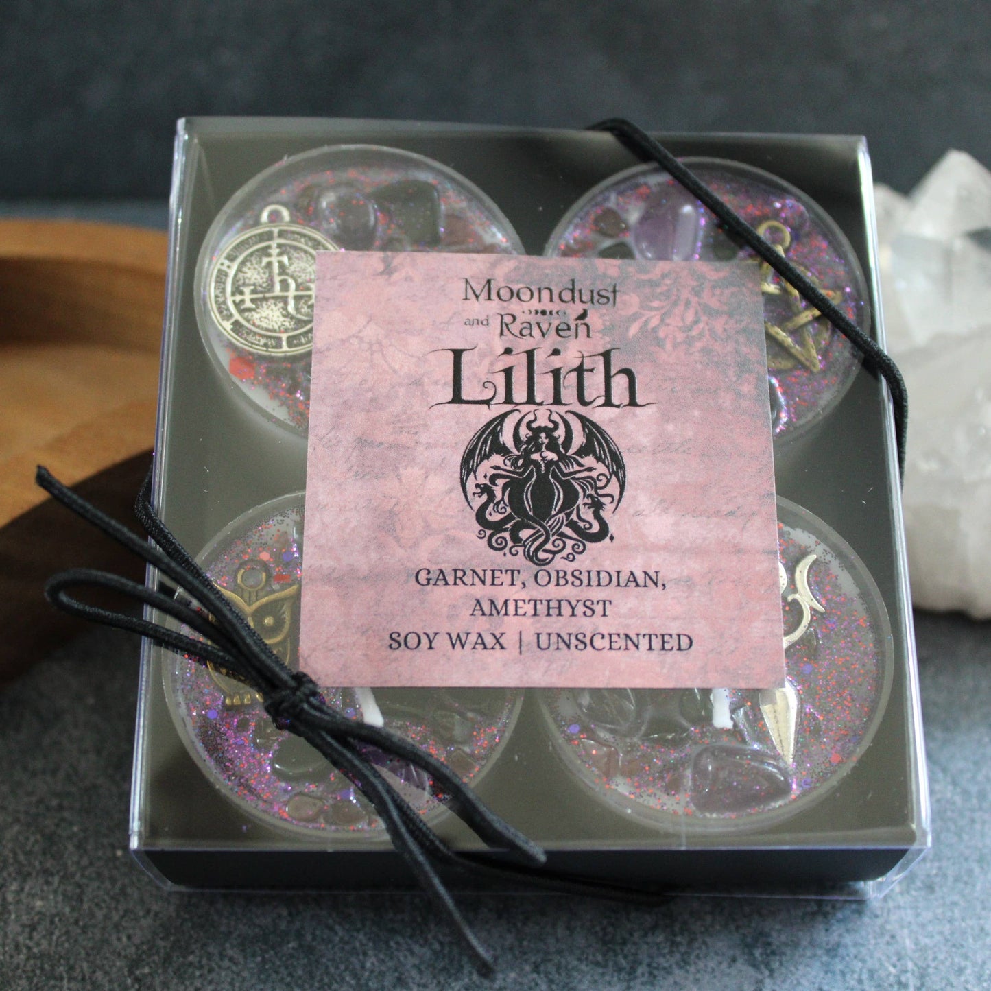 Lilith Tealight Crystal Ritual Candles | Set of 4