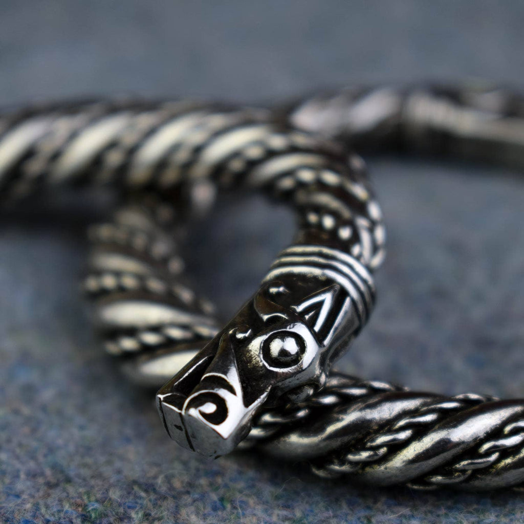 Tapered Band Viking Age Pewter Replica Dragon Bracelet