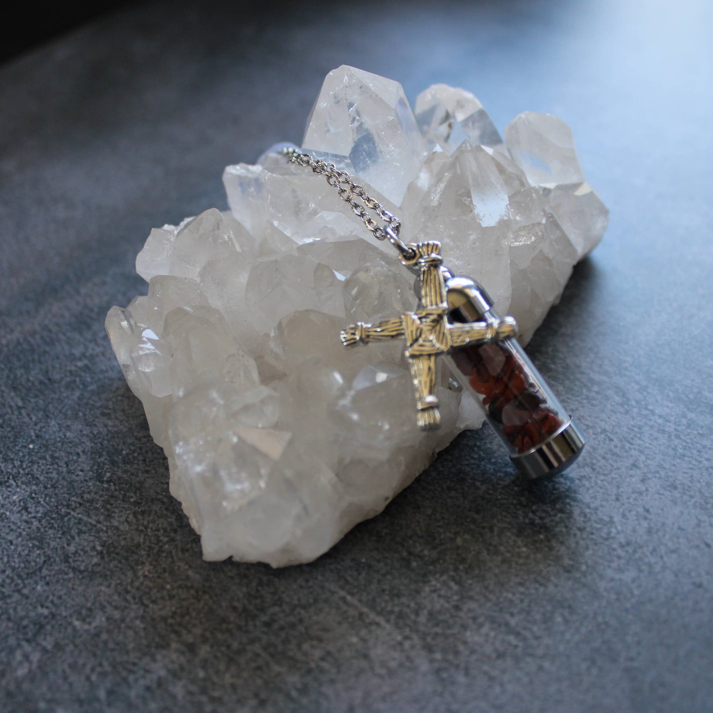 Brigid Spell Jar Amulet Necklace, Witchy Crystal Jewelry